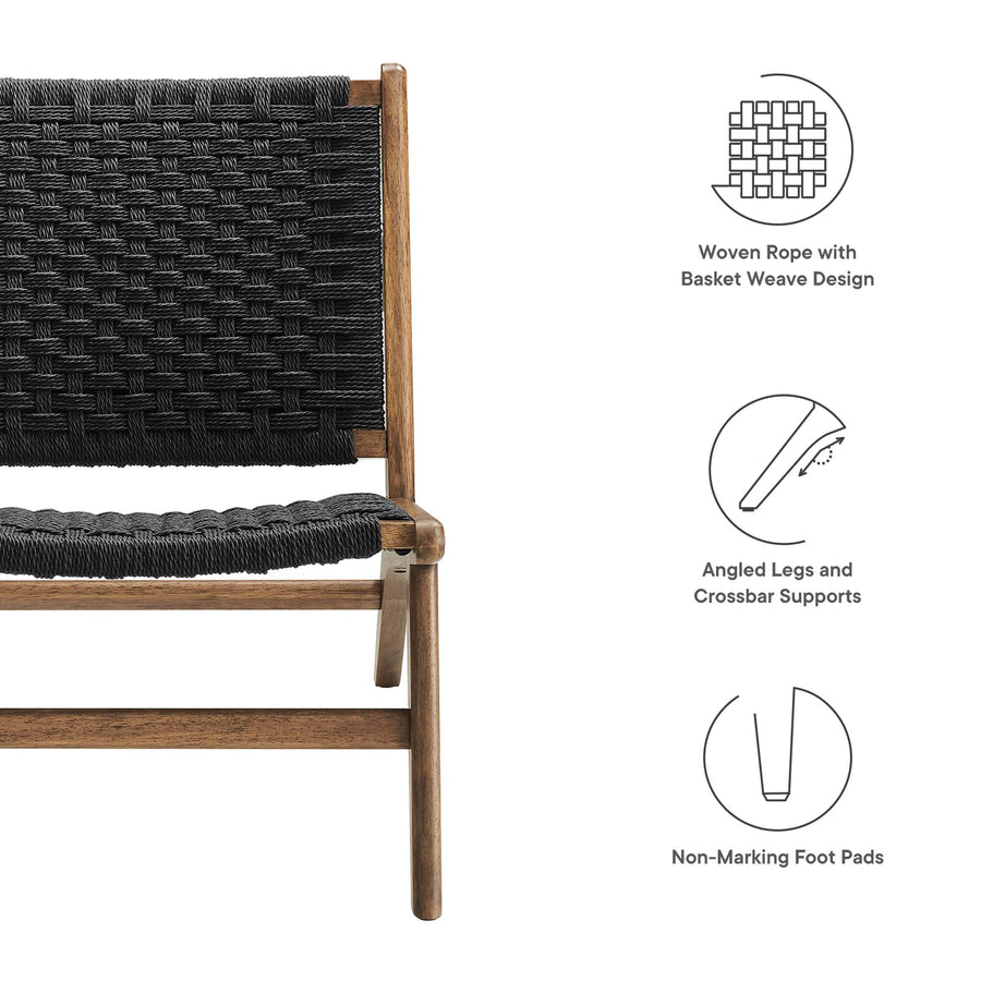 Aurora Woven Rope Wood Accent Lounge Chair in Walnut Black