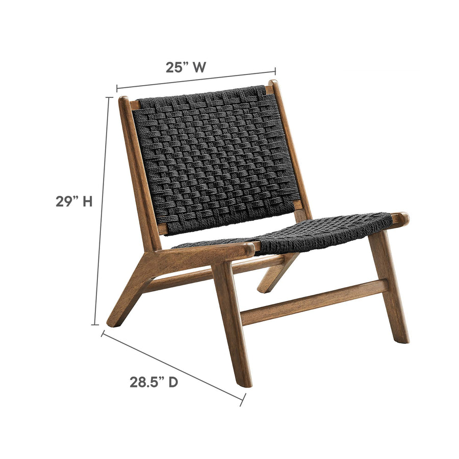 Aurora Woven Rope Wood Accent Lounge Chair in Walnut Black