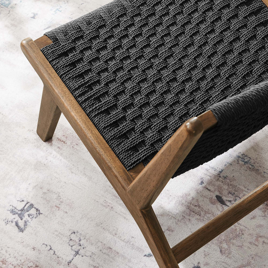 Aurora Woven Rope Wood Accent Lounge Chair in Walnut Black