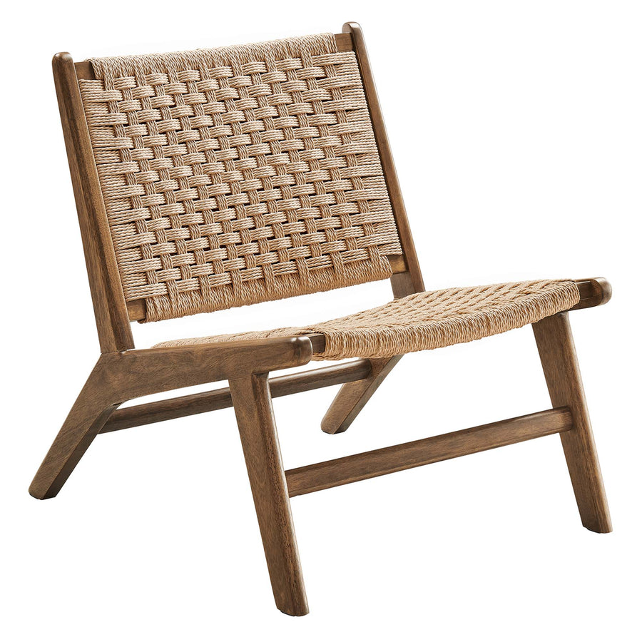 Aurora Woven Rope Wood Accent Lounge Chair in Walnut Natural