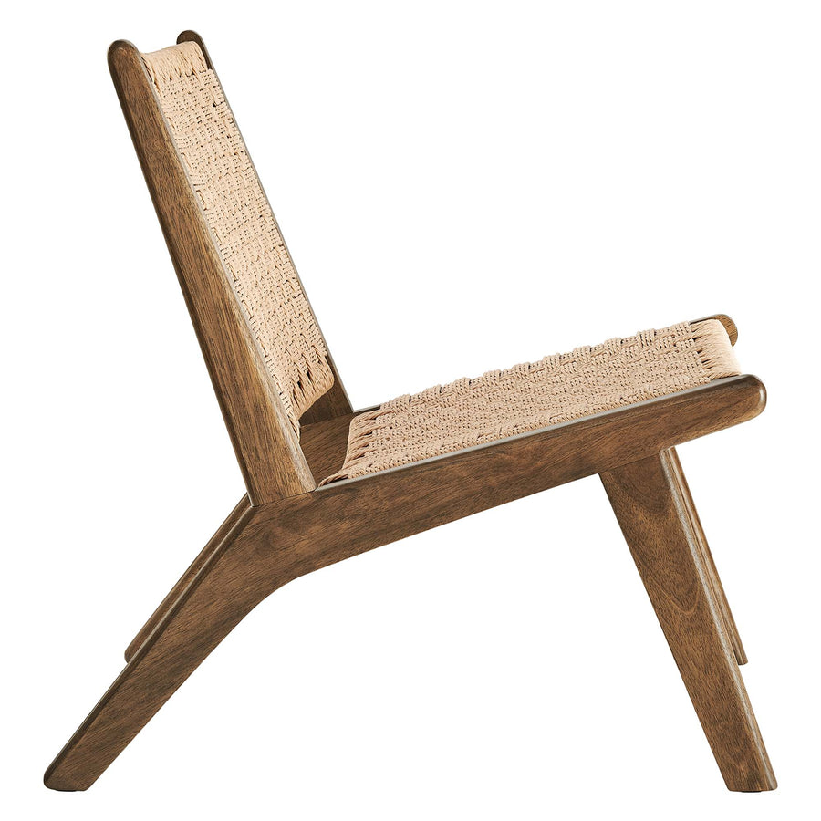 Aurora Woven Rope Wood Accent Lounge Chair in Walnut Natural
