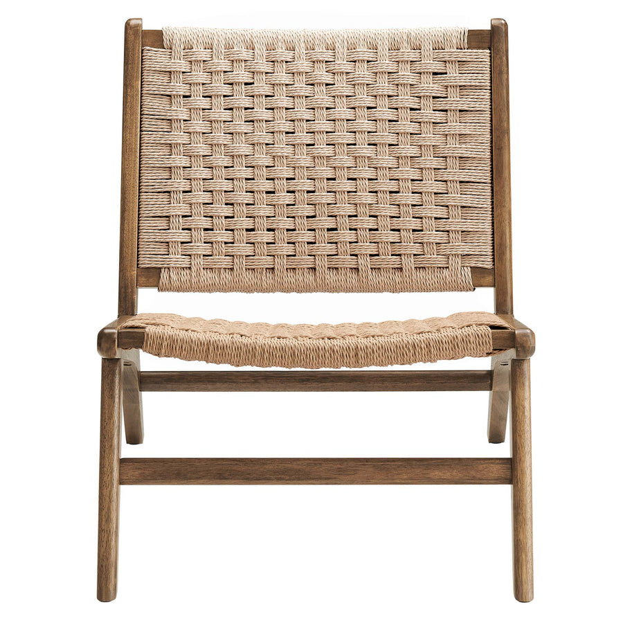 Aurora Woven Rope Wood Accent Lounge Chair in Walnut Natural