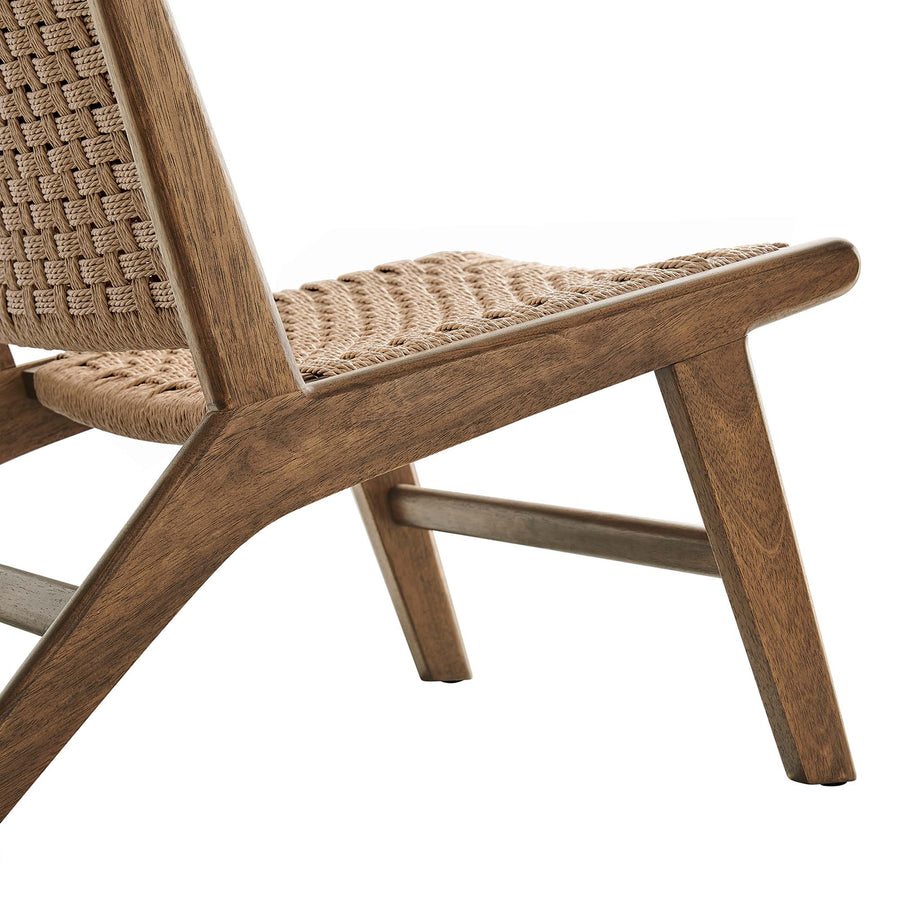 Aurora Woven Rope Wood Accent Lounge Chair in Walnut Natural