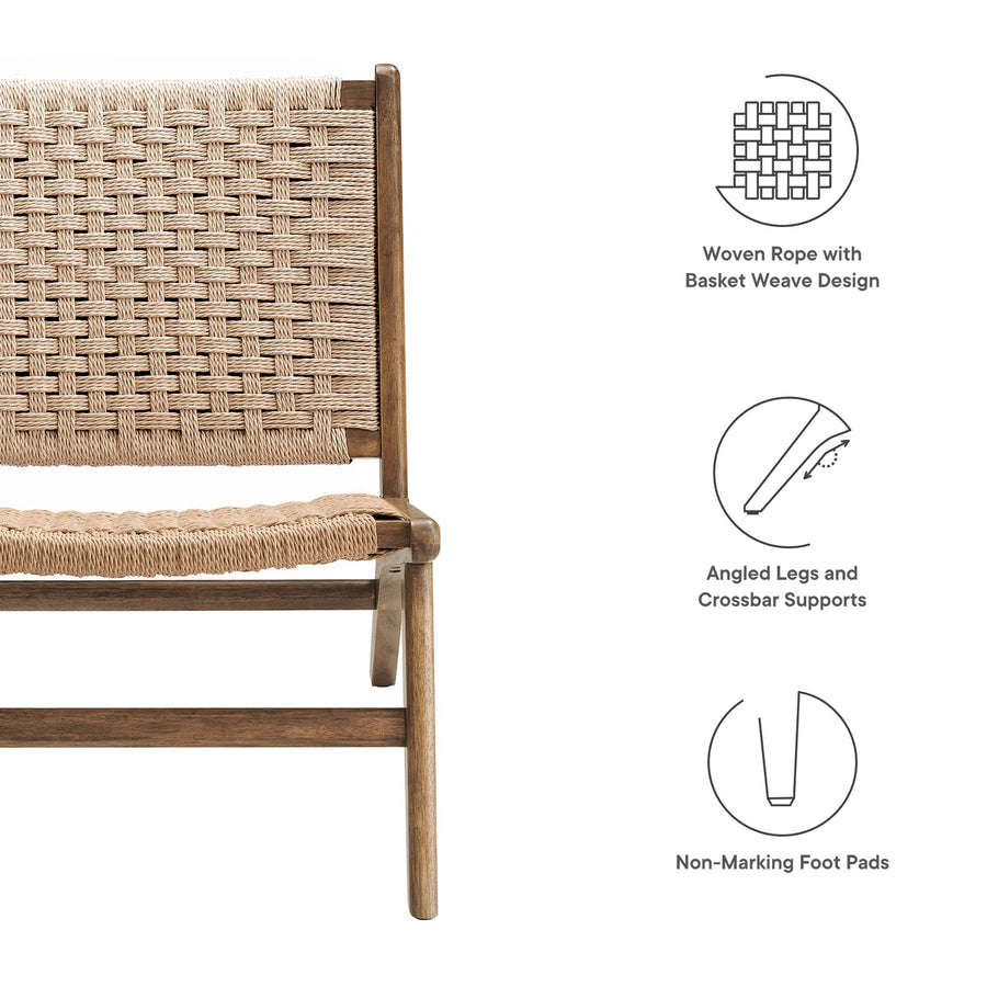 Aurora Woven Rope Wood Accent Lounge Chair in Walnut Natural