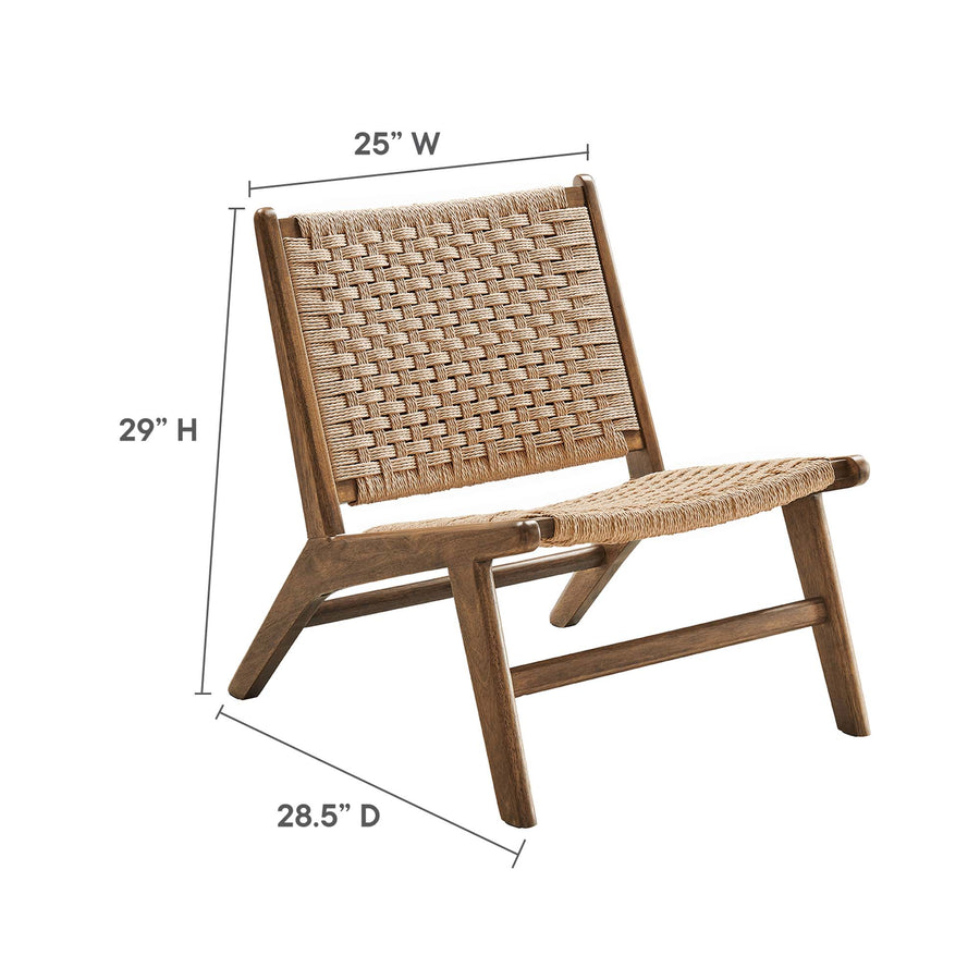 Aurora Woven Rope Wood Accent Lounge Chair in Walnut Natural