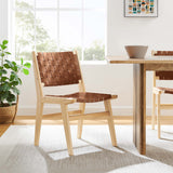 Aurora Leather Wood Dining Side Chair Set of 2 in Natural Brown