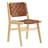 Aurora Leather Wood Dining Side Chair Set of 2 in Natural Brown