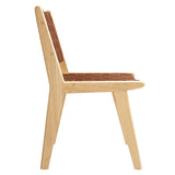 Aurora Leather Wood Dining Side Chair Set of 2 in Natural Brown