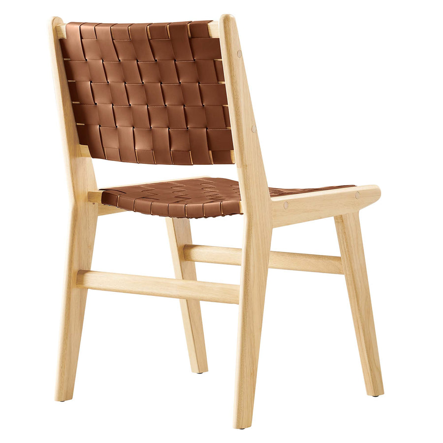 Aurora Leather Wood Dining Side Chair Set of 2 in Natural Brown