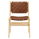 Aurora Leather Wood Dining Side Chair Set of 2 in Natural Brown