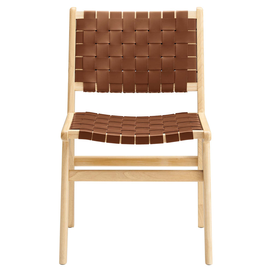 Aurora Leather Wood Dining Side Chair Set of 2 in Natural Brown