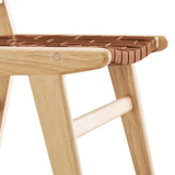 Aurora Leather Wood Dining Side Chair Set of 2 in Natural Brown