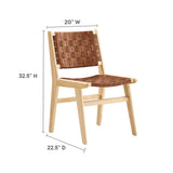 Aurora Leather Wood Dining Side Chair Set of 2 in Natural Brown