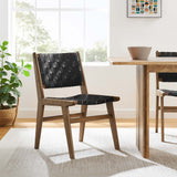 Aurora Leather Wood Dining Side Chair Set of 2 in Walnut Black