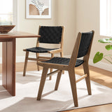 Aurora Leather Wood Dining Side Chair Set of 2 in Walnut Black