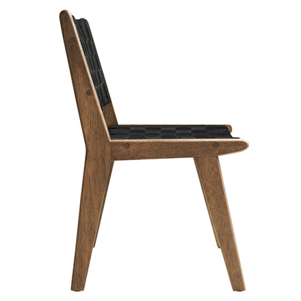 Saoirse Leather Wood Dining Side Chair Set of 2 in Walnut Black