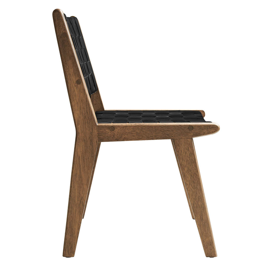 Aurora Leather Wood Dining Side Chair Set of 2 in Walnut Black