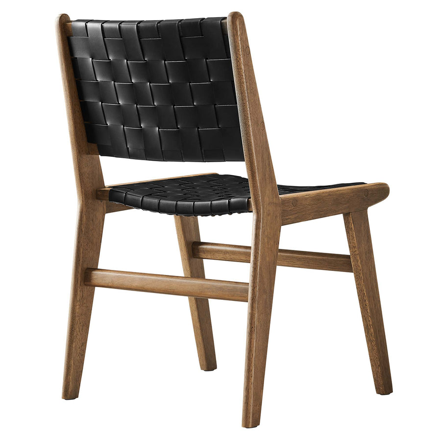 Aurora Leather Wood Dining Side Chair Set of 2 in Walnut Black