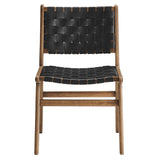 Aurora Leather Wood Dining Side Chair Set of 2 in Walnut Black