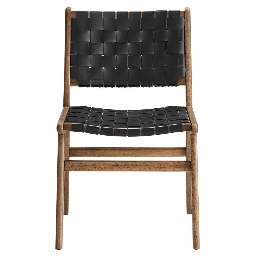 Aurora Leather Wood Dining Side Chair Set of 2 in Walnut Black