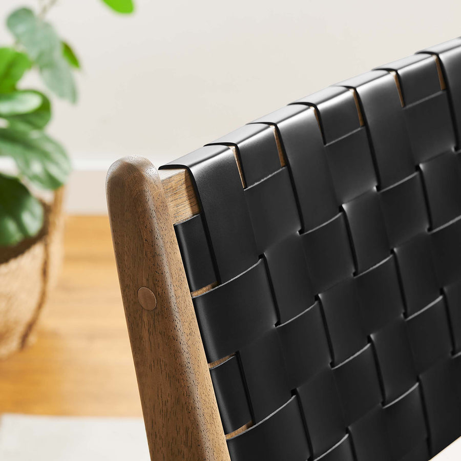 Aurora Leather Wood Dining Side Chair Set of 2 in Walnut Black