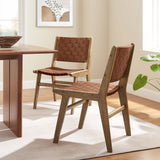Aurora Leather Wood Dining Side Chair Set of 2 in Walnut Brown