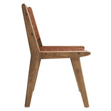 Aurora Leather Wood Dining Side Chair Set of 2 in Walnut Brown