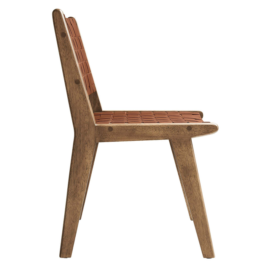 Aurora Leather Wood Dining Side Chair Set of 2 in Walnut Brown