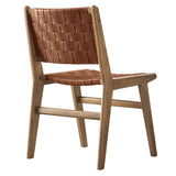 Aurora Leather Wood Dining Side Chair Set of 2 in Walnut Brown