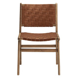 Aurora Leather Wood Dining Side Chair Set of 2 in Walnut Brown