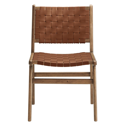 Saoirse Leather Wood Dining Side Chair Set of 2 in Walnut Brown