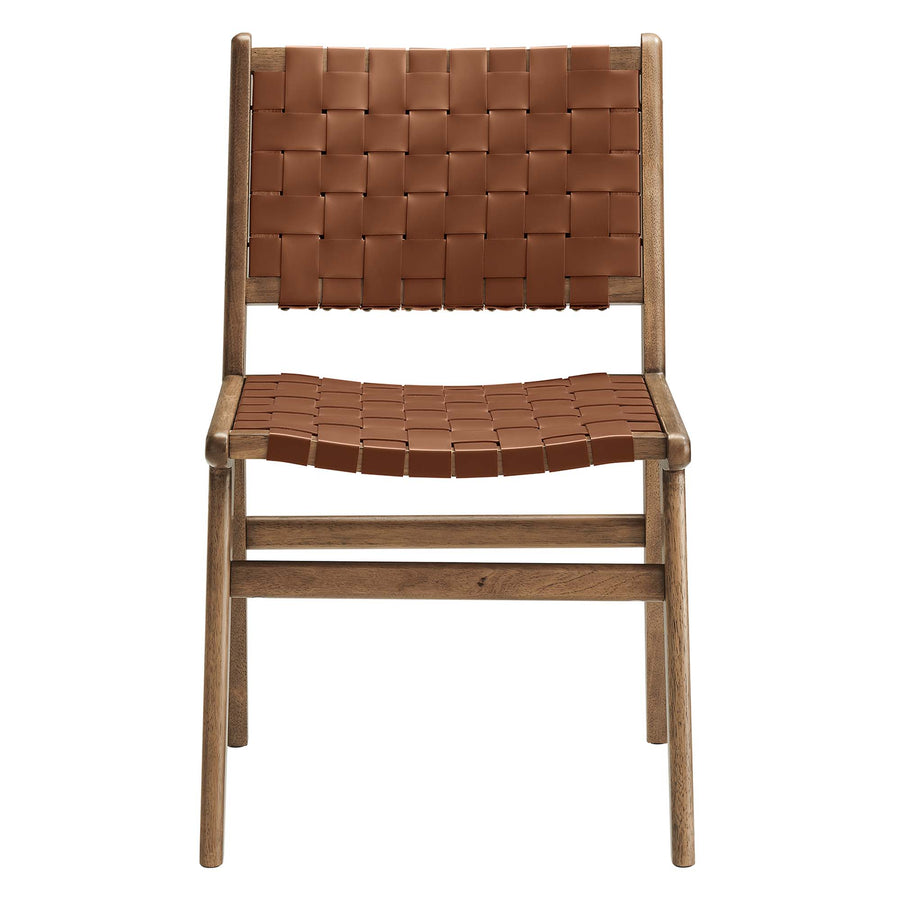 Aurora Leather Wood Dining Side Chair Set of 2 in Walnut Brown