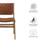 Aurora Leather Wood Dining Side Chair Set of 2 in Walnut Brown