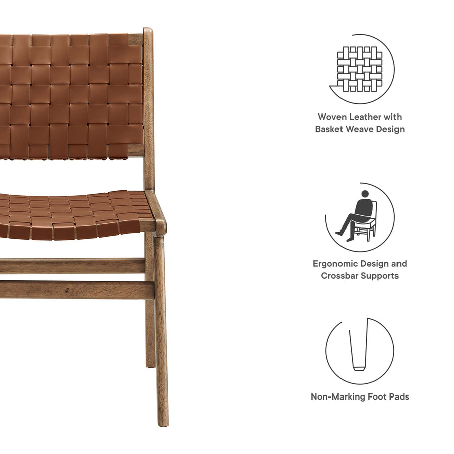 Aurora Leather Wood Dining Side Chair Set of 2 in Walnut Brown