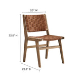 Aurora Leather Wood Dining Side Chair Set of 2 in Walnut Brown