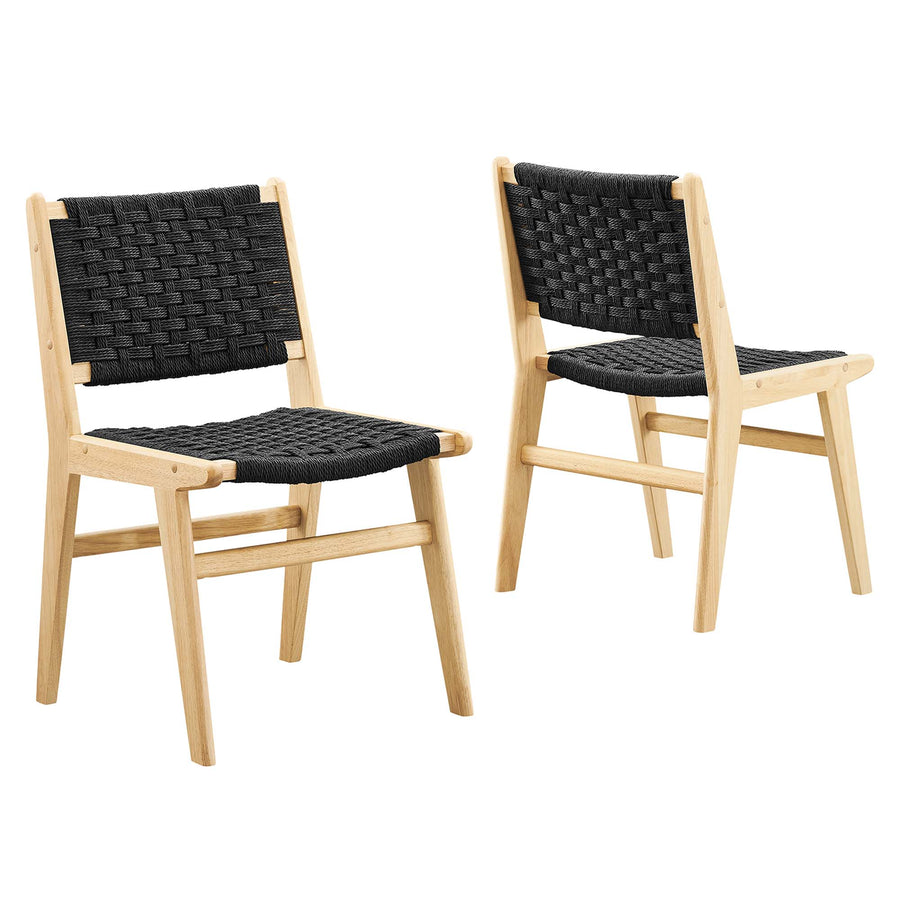 Aurora Woven Rope Wood Dining Side Chair Set of 2 in Natural Black