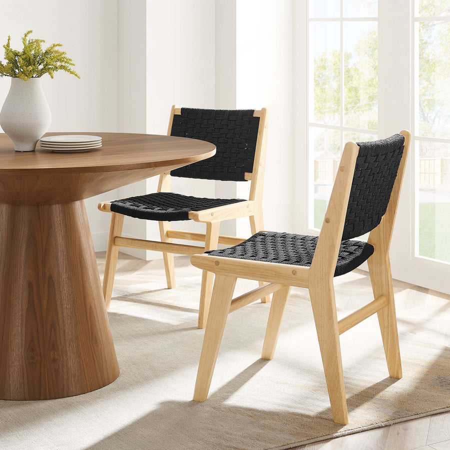 Aurora Woven Rope Wood Dining Side Chair Set of 2 in Natural Black