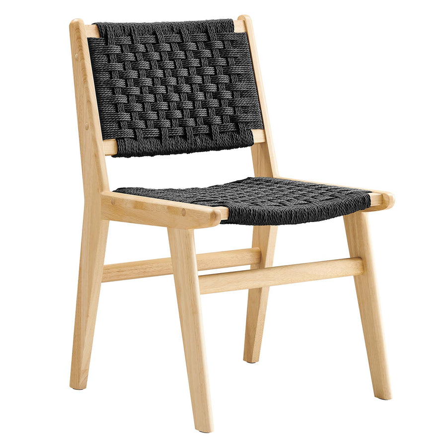 Aurora Woven Rope Wood Dining Side Chair Set of 2 in Natural Black