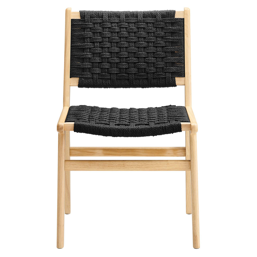 Aurora Woven Rope Wood Dining Side Chair Set of 2 in Natural Black