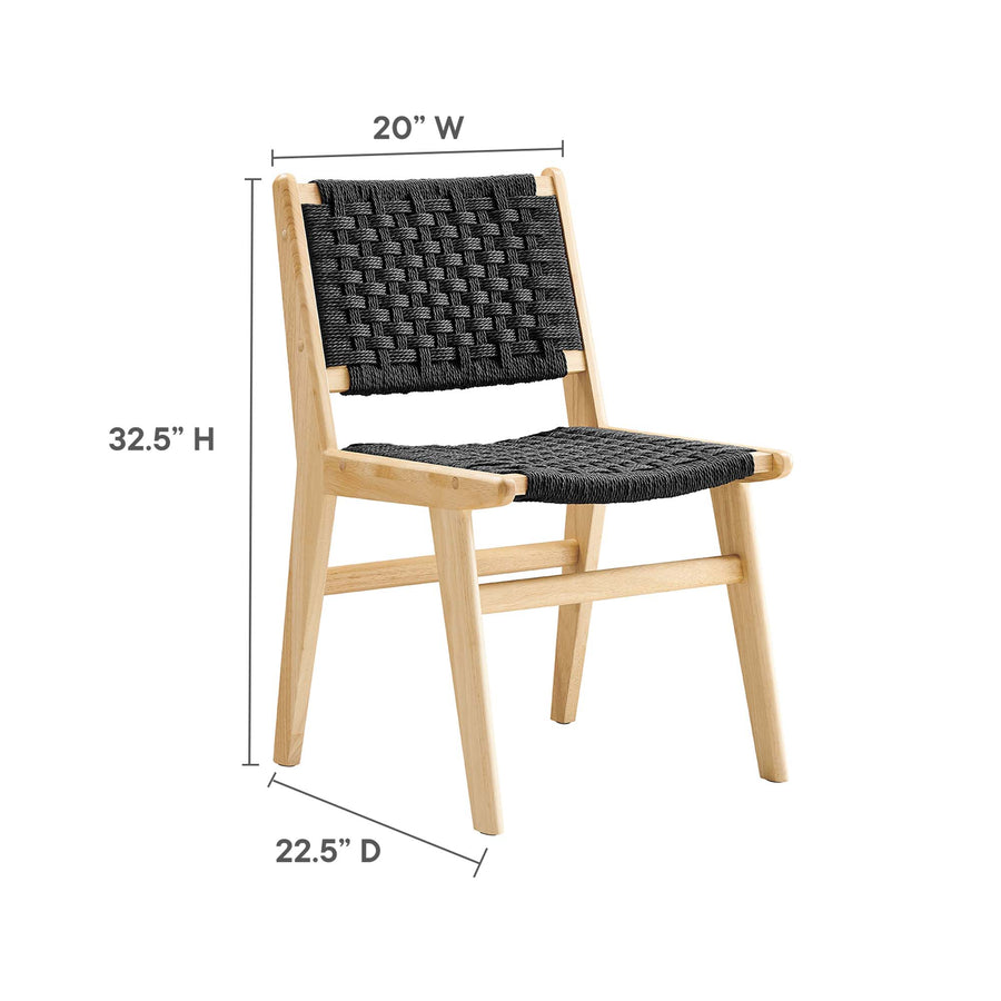 Aurora Woven Rope Wood Dining Side Chair Set of 2 in Natural Black