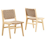 Aurora Woven Rope Wood Dining Side Chair Set of 2 in Natural Natural