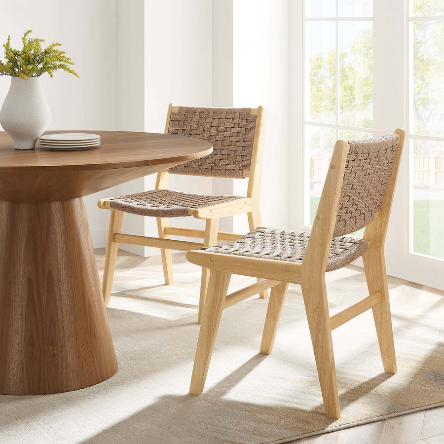 Aurora Woven Rope Wood Dining Side Chair Set of 2 in Natural Natural