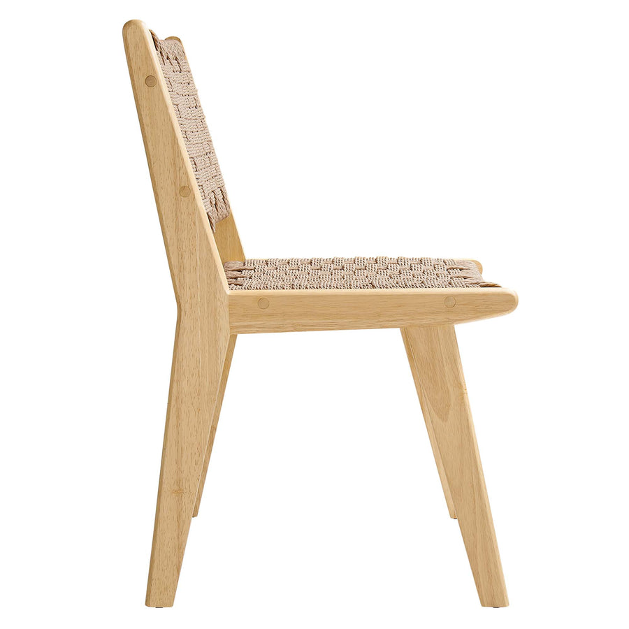 Aurora Woven Rope Wood Dining Side Chair Set of 2 in Natural Natural