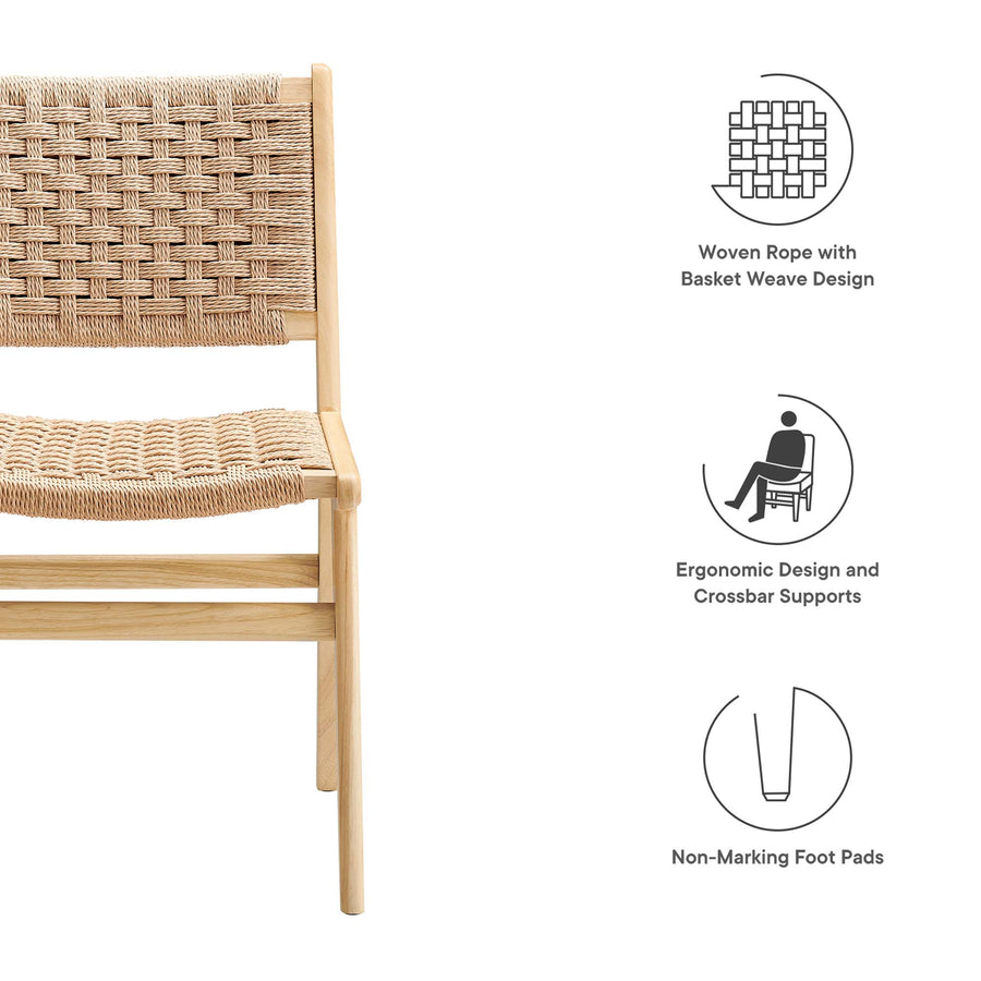 Aurora Woven Rope Wood Dining Side Chair Set of 2 in Natural Natural