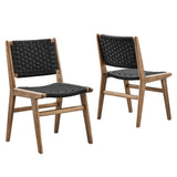 Aurora Woven Rope Wood Dining Side Chair Set of 2 in Walnutt Black