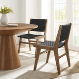 Aurora Woven Rope Wood Dining Side Chair Set of 2 in Walnutt Black