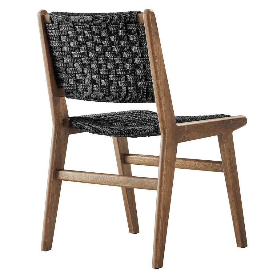 Aurora Woven Rope Wood Dining Side Chair Set of 2 in Walnutt Black