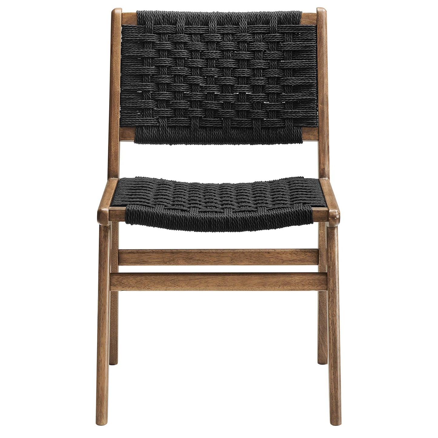 Aurora Woven Rope Wood Dining Side Chair Set of 2 in Walnutt Black