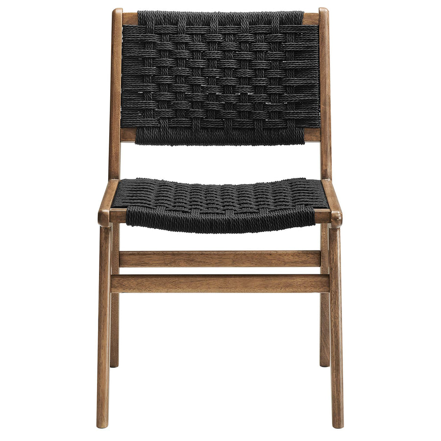 Aurora Woven Rope Wood Dining Side Chair Set of 2 in Walnutt Black