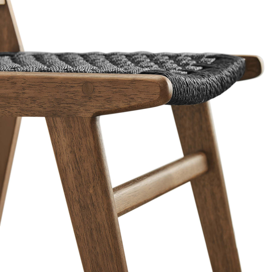 Aurora Woven Rope Wood Dining Side Chair Set of 2 in Walnutt Black